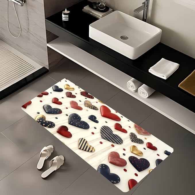 Valentine's Day Heart Laundry Room Rug Runner 20x47 Inch Waterproof Non-Slip Floor Mat - Washable Laundry Pad for Front Load Washer Dryer,Machine Washable Mudroom Kitchen Bathroom Decor,Mother's Day