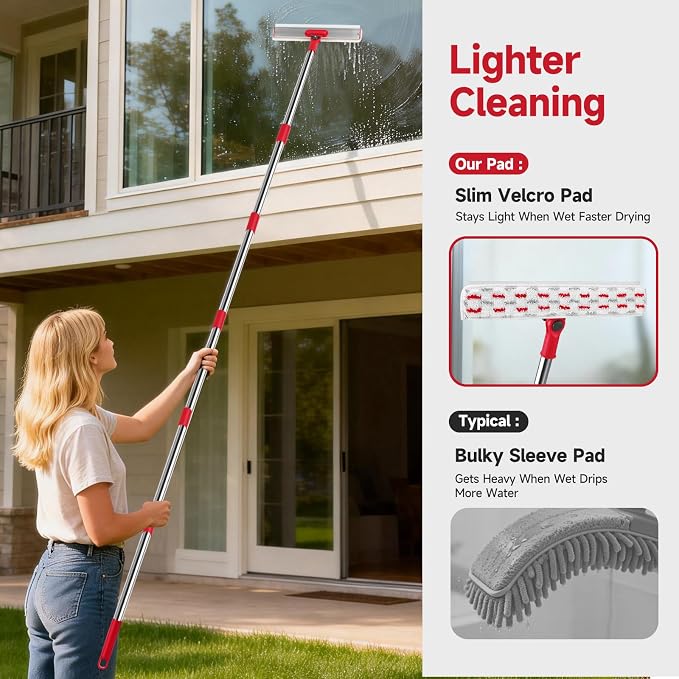 2‑in‑1 Professional Window Squeegee Kit, 86.6" 6‑Section Extension Pole Window Cleaner Tool with 4 Microfiber Cloths, for Indoor & Outdoor High Glass Window Washing