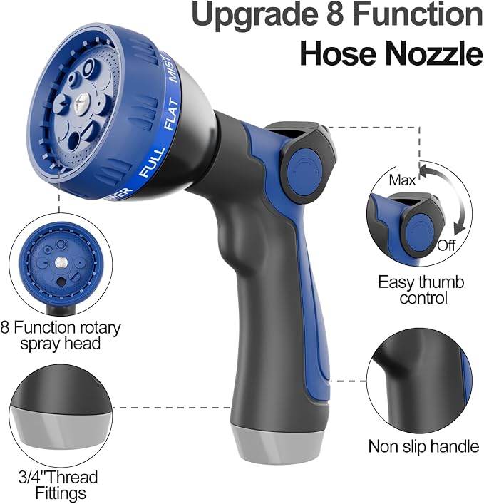 SPECILITE 75ft 304 Stainless Steel Metal Hose (Black) with Blue Nozzle | Puncture Resistant, Flexible, Never Kink & Tangle, Heavy Duty Water Pipe for Yard, Outdoor, Lawn