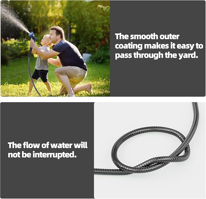 SPECILITE 75ft 304 Stainless Steel Metal Hose (Black) with Blue Nozzle | Puncture Resistant, Flexible, Never Kink & Tangle, Heavy Duty Water Pipe for Yard, Outdoor, Lawn