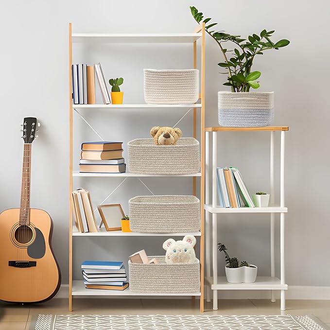 COMFY HOMI 11.5"x7.5"x4.7" Storage Baskets for Organizing | Cotton Rope Woven Basket | Toy Storage Bin Box | Basket for Shelves, Closet Organizer Bin, Decorative Closet Shelf, 3 Pack,