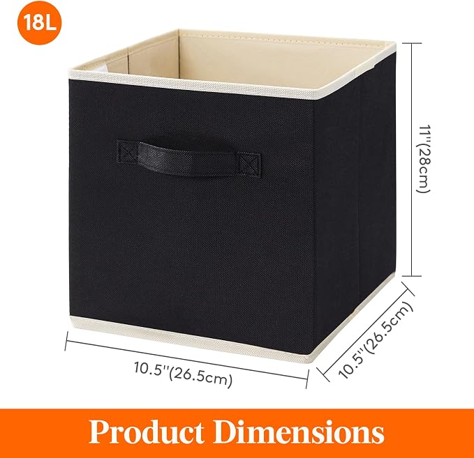 Lifewit Storage Cubes, 11 Inch Organizer Bins, 18L Black, 12 Packs | Foldable Decorative Fabric Storage Baskets for Organizing Home Organizers with Handles for Shelves, Closet