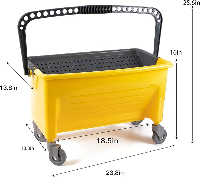 Matthew Cleaning Microfiber Finish Bucket with Sieve,Press Wring Mop Bucket for Microfiber Flat Mops, Mop Bucket with Non-Marking Casters Wheels,44" Yellow
