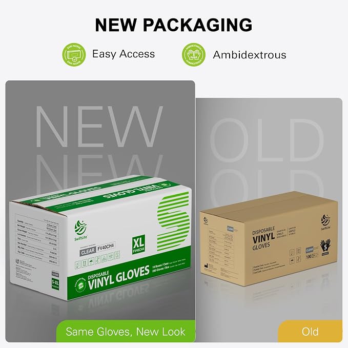 Disposable Vinyl Gloves, Food Safe | Latex-Free Powder-Free Clear Plastic Gloves for Cooking, House Cleaning, Food Prep