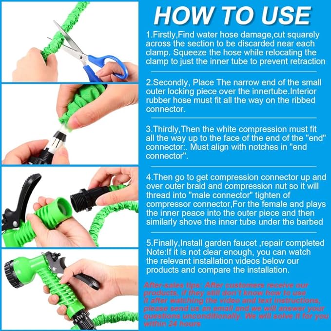 Mudder 4 Sets Garden Expandable Hose Repair Kit, 3/4 Inch | Plastic Flex Hose Repair Fittings with 8 Leak Proof Rubber Seals, Easy Tighten, for Spray Nozzle, Water Tap, Garden Watering