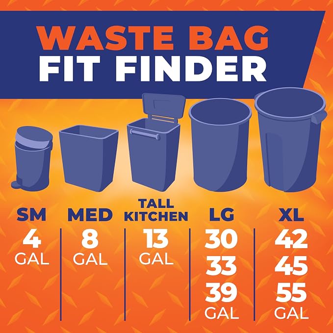 Hefty Steelsak Heavy Duty 39 Gallon Trash Bags, Gray, Unscented, 30ct | 39G Heavy Duty Trash Bags, 1.05 Mil Thick, Tear-Resistant Drawstrings, Resists Punctures, For Indoor and Outdoor Use