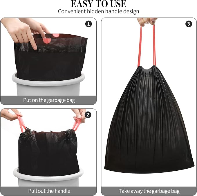 60 Counts Drawstring Small Trash Bags,4 Gallon Small Garbage Bags,Black | Thicken Drawstring Trash Bags for Kitchen,Bathroom,Bedroom,Home,Office Trash Cans