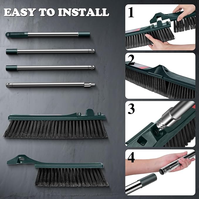 24" Push Broom Outdoor, Heavy Duty Garden Brush Broom with 58" Long Handle | Commercial Outdoor Broom for Deck Driveway Garage Yard Patio Warehouse Concrete Floor Cleaning