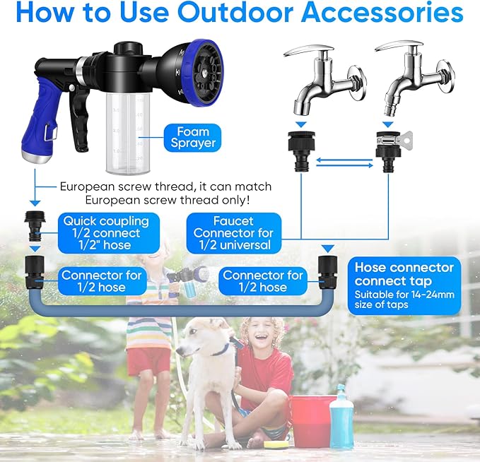 Dog Shower Attachment Water Hose Nozzle Sprayer Set | with Metal 3-Way Diverter & 6.6 Ft Long Hose, Tub Faucet for Shower Arm Easy Faucet Pup Pet Bathing Sprayer Washer Kit