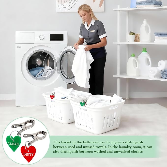 8 PCS Laundry Basket Labels Clean & Dirty Signs Laundry Room Organization Signs Red and Green Stainless Steel Clips Laundry Tags for Inside The Dishwasher Tips for Kids Rooms Bathrooms Laundry Room
