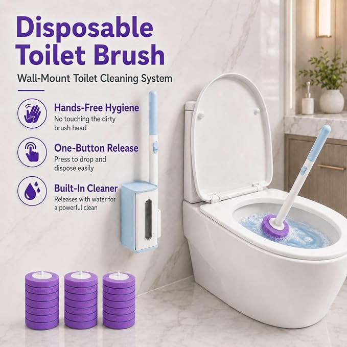 48 Count Disposable Toilet Brush Refill Heads, KZKR Toilet Wand Refills | Upgraded 4-Layer Toilet Cleaner Refill Pads for Bathroom Cleaning Supplies, Bulk Economy Pack, Light Lavender Scent