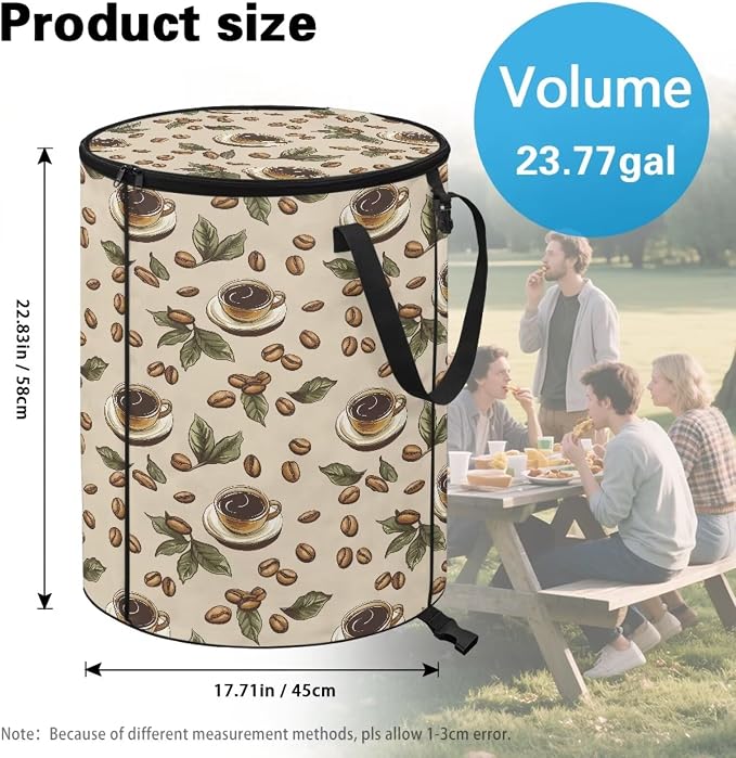 Coffee Cup Collapsible Garbage Can with Lid 24 Gallon Portable Pop Up Trash Can for Camping Waterproof Outdoor Trash Bin Large Capacity Recycling Bag for Car Laundry Parties