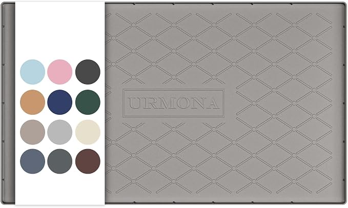 URMONA Under Sink Mat 37 x 22 in, Waterproof Silicone Cabinet Protector | Waterproof, Oil-Resistant, Raised Edge, Cabinet Liner, Shelf Protector, Pet Food Mat, Storage Mat, Easy to Clean, Beige