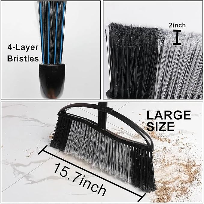 2-Pack Outdoor Broom, 15.7" Wide Angle Head for Garden, Yard | Wide Broom Covers More Area, Adjustable 38-53.5" Handle ( Black & Red )