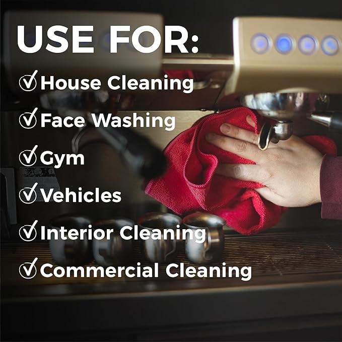 The Rag Company - All-Purpose Microfiber Terry Cleaning Towels - Commercial Grade, Highly Absorbent, Lint-Free, Streak-Free, Kitchens, Bathrooms, Offices, 300gsm, 16in x 16in, Red (12-Pack)