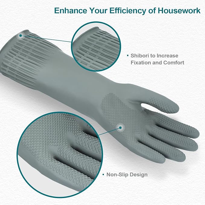DABOGOSA MAMISON Reusable Household Dishwashing Cleaning Rubber Gloves, Non-Slip Kitchen Glove (1 Pair)