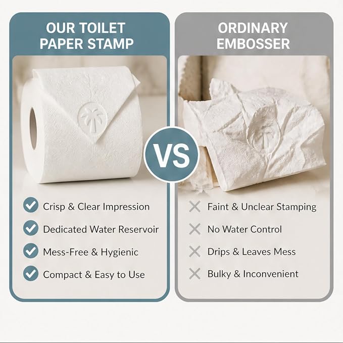 Toilet Paper Stamp Seal Press with Water Reservoir, Palm Tree | Palm Tree stamp, 1.18 in toilet tissue embosser for guest baths, rentals, hotels, staging