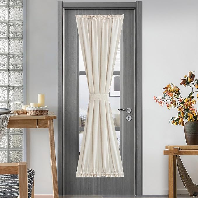 NICETOWN Natural French Sheer Door Curtains 72 inches Long for Privacy | Light Filtering, Rod Pocket with Tieback, Farmhouse French Door Shade for Front Back Window Cover, 1 Panel, Off White