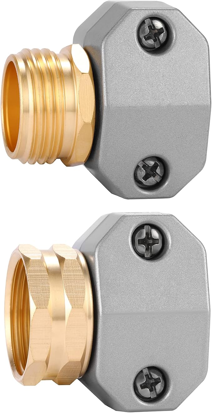 Zinc and Aluminum Male and Female Coupling, Fits All 5/8-Inch and 3/4-Inch Garden Hose Repair Fitting, 2 Pack(Female & Male) | Zinc and Aluminum Hose End Repair