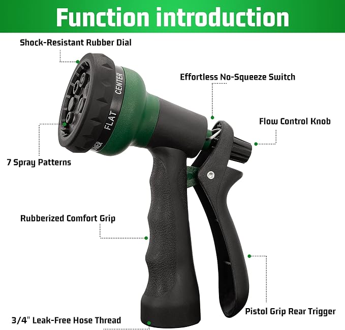NEXCOVER Hose Nozzle 2PK, Garden Hose Nozzle with 7 Adjustable Watering Patterns, ABS Hose Nozzle Sprayer, Non-Slip Water Spray Nozzle for Watering Plants & Lawns, Cleaning, Washing Pets & Cars