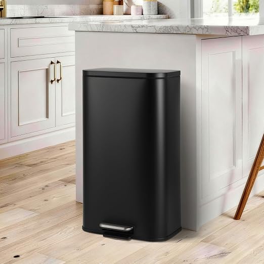 Takywep Stainless Steel Fingerprint Proof Soft Close Recycling Trash Can with Foot Pedal & Removable Inner Bucket, Rectangular Waste Bin for Kitchen Home Office Bathroom Restaurant