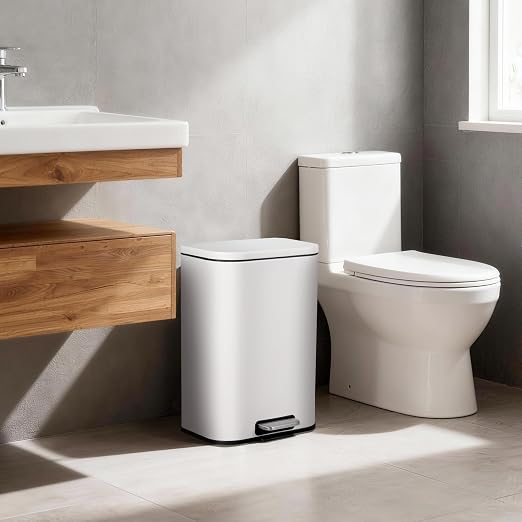 Takywep Stainless Steel Fingerprint Proof Soft Close Recycling Trash Can with Foot Pedal & Removable Inner Bucket, Rectangular Waste Bin for Kitchen Home Office Bathroom Restaurant