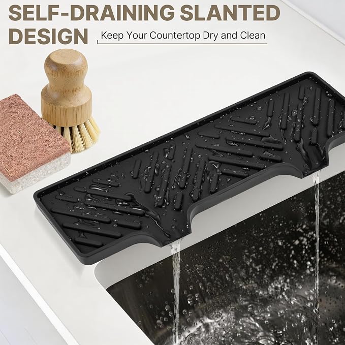Kitchen Soap Dispenser Set with Self Draining Silicone Tray, Brush, Sponge | Hand and Dish Soap Dispenser Set, 2 x 17oz Amber Glass Soap Dispensers, Stainless Steel Pumps, Kitchen Sink Organizer