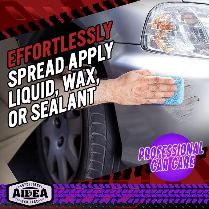 AIDEA Microfiber Applicator Pad-72PK, Car Wash Sponge, Blue | Car Sponge and Cleaning Pads, Perfect for Effortless Wax, Sealant, Conditioner Application, Car Detailing Supplies