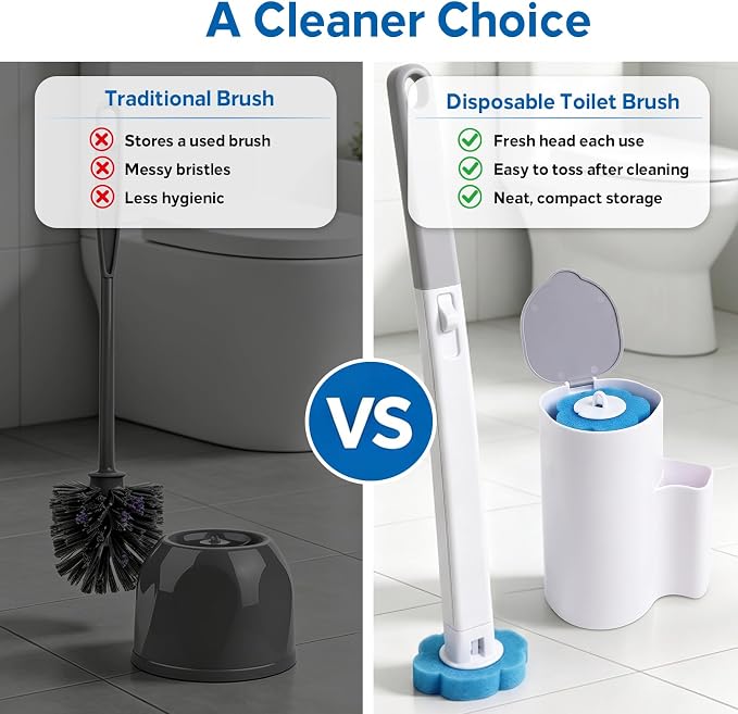 DRQ 60 Count Disposable Toilet Wand Refills, Toilet Bowl Brush Heads | 60 refill heads only, no handle or holder, built-in cleaner layer, compatible with DRQ handles