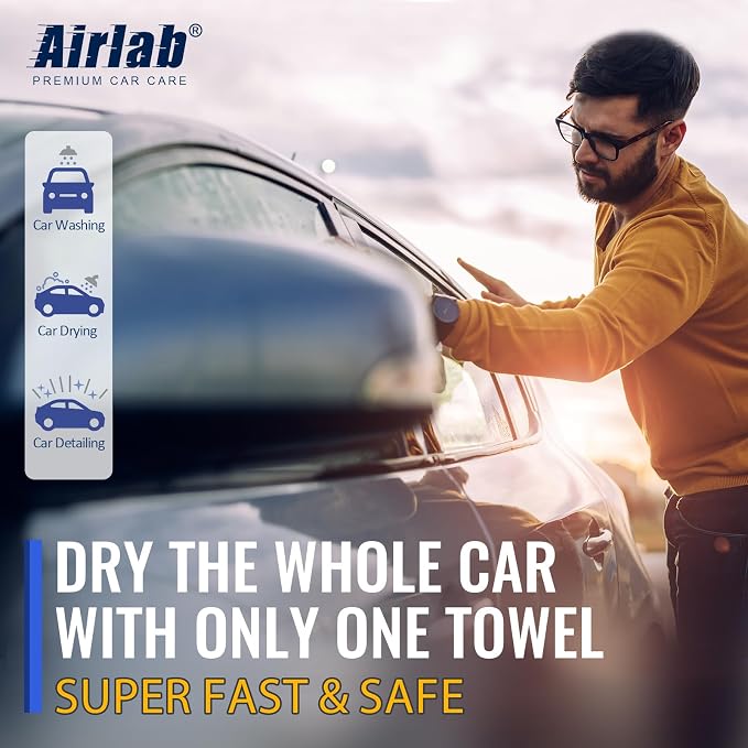 Airlab Microfiber Towels Cars Wash Drying Cleaning Cloth, Grey-Blue | Thick Plush Auto Detailing Super Absorbent for Interior & Exterior Lint Free, Streak Free, 35 x 24 Inch, Pack of 1