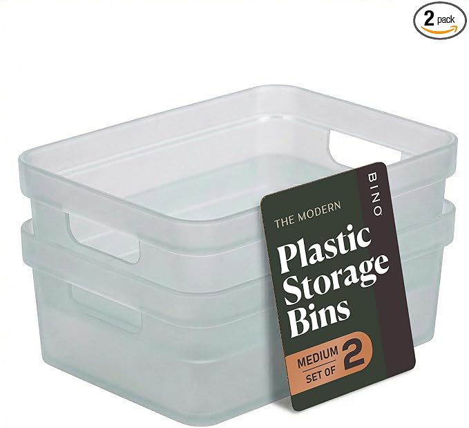 BINO | Plastic Storage Bins, 9 Liter - 2 Pack, Frosted | THE MODERN COLLECTION | Plastic Bins for Organization | Woven Storage Baskets for Organizing | Pantry Shelf Organizer Basket Container Bin