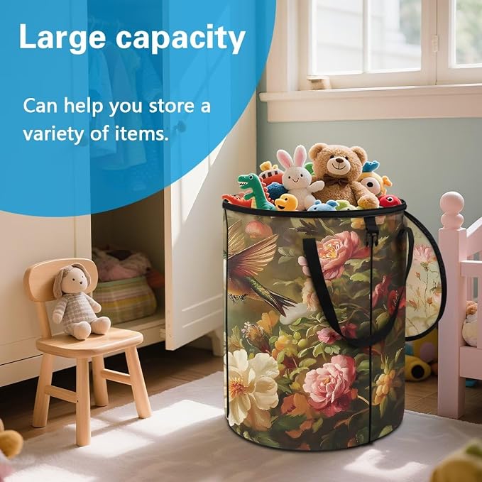 Hummingbird 24Gal Collapsible Trash Can Camo Waterproof Pop-Up Bin w/Lid for Camping & Backyard | Leakproof Yard Waste Bag