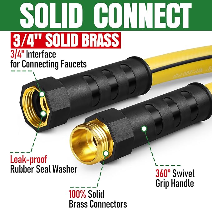 Heavy Duty Garden Hose 75ft, NON-EXPANDABLE Flexible Water Hose, Kink Resistant Lightweight Hybrid Hose, Leakproof Hose Male to Female Fittings