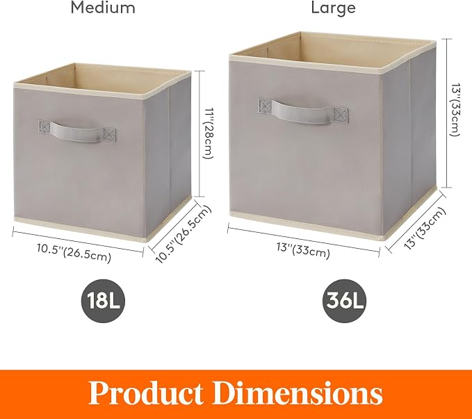Lifewit Storage Cubes, 13 Inch Organizer Bins, 36L Light Gray, 12 Packs | Foldable Decorative Fabric Storage Baskets for Organizing Home Organizers with Handles for Shelves, Closet