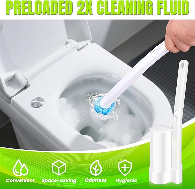 Disposable Toilet Brush Cleaning System with 54pcs Refills Pads, Toilet Wand Kit, Toilet Bowl Cleaner Brush for Bathroom Maintenance (2-Set)