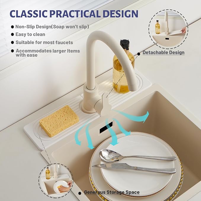 Diatomite Kitchen Faucet Mat 20in Water Absorbing Stone Tray for Sink | Sink Splash Guard Water Absorbing Stone Tray for Sink, Counter Protector Matt for Kitchen & Bathroom