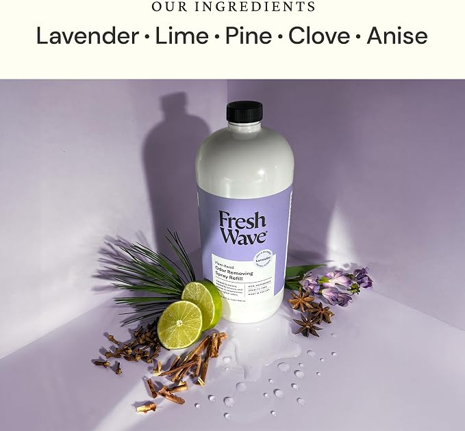 Fresh Wave Odor Eliminator Spray Refill, Room & Fabric, 32 oz, Lavender | Refills Fresh Wave spray bottles, Plant oil formula, No phthalates or parabens, Fabric and room deodorizer