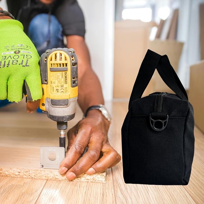 20 Inch Canvas Tool Bag, Small Tool Bag for Men, Large Capacity Wide Mouth Tool Organizer Tote Bag for Storage Hand Tools Wrenches (Black, 20 Inch)