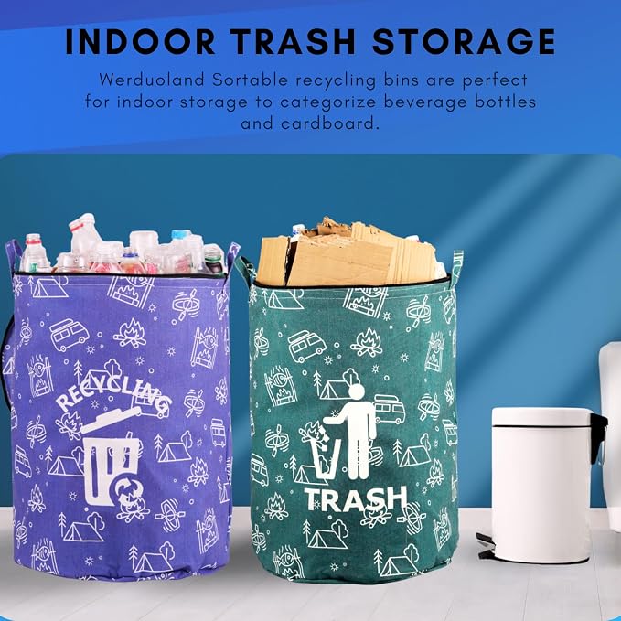 30 Gallon Collapsible Trash Can for RV Camping, Zip Lid | Portable, reusable. For RV, recycling, yard waste, leaf bag, toy bin, hiking, travel, weeds. Folds flat for storage.