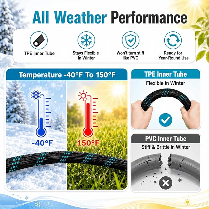 100ft Heavy Duty Garden Hose with Alloy Nozzle & Solid Brass Connectors – Lightweight, No-Kink Flexible Water Hose, 96-Spindle High-Density Weave, 12 Bar Non-Expandable TPE Core for Outdoor Yard