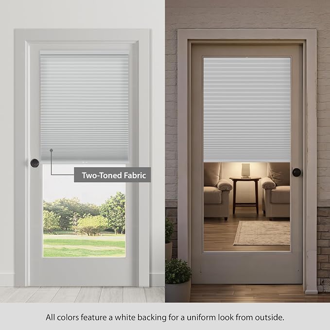 DEZ FURNISHINGS Cordless No Tools No Drill 1.5" Magnet Light Filtering Shades for Metal Doors, 28" W x 42" H, White