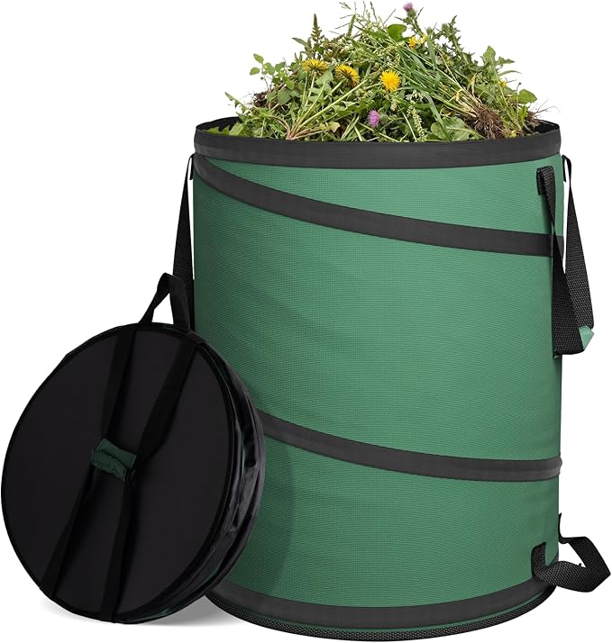 GreatBuddy Collapsible Trash Can 45 Gallon, Pop Up Yard Waste Bags, 600D Oxford Lawn and Leaf Bags with Drainage Holes, Self-Standing Camping Trash Can, Foldable Garden Bag for Leaf & Lawn Cleanup