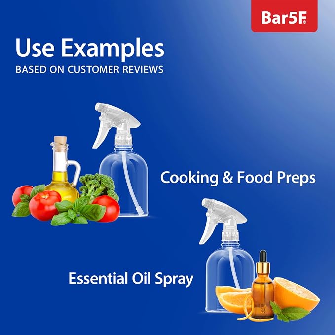 Bar5F Plastic Spray Bottle, 16 oz | Leak Proof, Empty, Clear, Trigger Handle, Adjustable Fine to Stream Output, Refillable