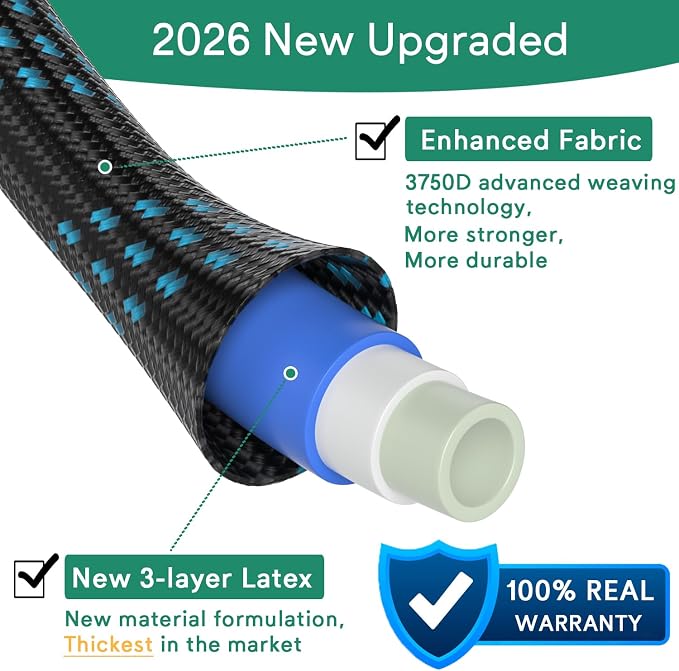 Expandable Garden Hose 100ft with 10 Function Nozzle, 2026 No Kink Water Hose 100 ft, Leak-proof Sturdy Metal Fittings, Durable 3750D Fabric, Lightweight, Flexible for Outdoor Watering, Car Washing