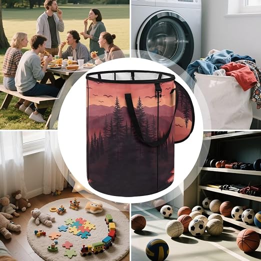 Sunset Outdoor Trash Can with Lid 20+ Gallon Collapsable Trash Can for Camping Waterproof Garbage Bags for Car, RV's, Bedroom, Yard Storage Bin