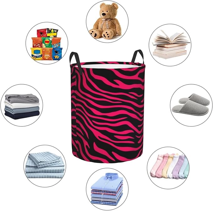 Foldable Laundry Basket Hot Pink Black Zebra Print Portable Laundry Hamper Large Dirty Clothes Basket For Baby Kids Nursery Toy Bin With Handles For Bathroom Dorm