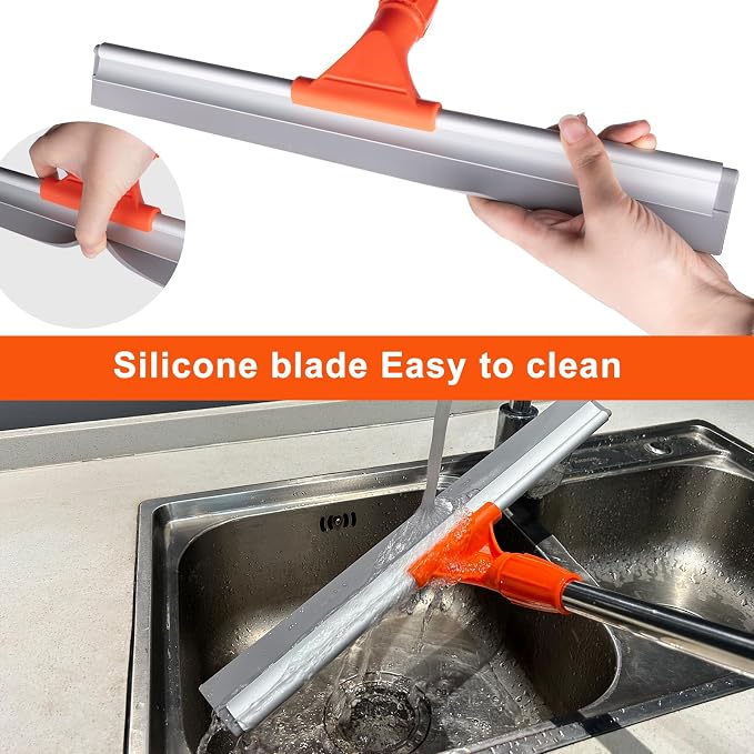 Floor Squeegee with 60" Stainless Steel Handle, 17.2" Silicone Blade Floor Scrubber for Bathroom, Shower, Garage, Tile, Window and Water Removal
