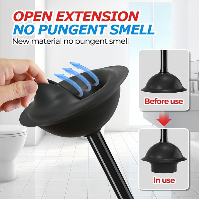 FORASTO 3Pack Toilet Plunger with Holder - Heavy Duty Bathroom Tools | Plungers for Bathroom, Toilet Bowl Cleaners, Apartment Must Haves, Bathroom Decor, Home Essentials, Charcoal Black