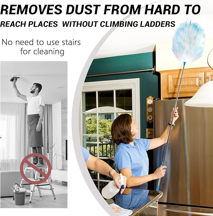 NEWONG 5 Pcs Extendable Lambswool Duster, 35-55'' Aluminum Handle | 5 Pcs set, 35-55 in reach, Natural lambswool head, Aluminum handle, Reusable for ceilings, fans and furniture