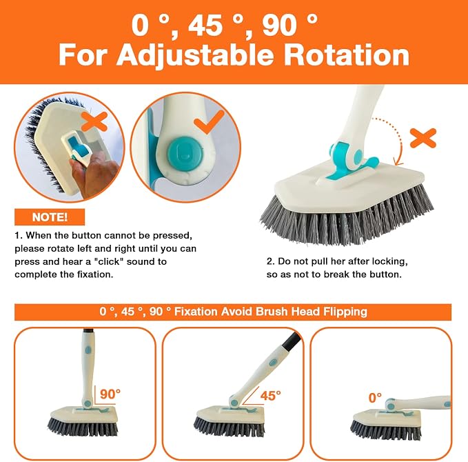 3 in 1 Scrub Cleaning Brush with Long Handle 51'' - Shower Bathtub Tub & Tile Scrubber Brush Include 1 Stiff Brush Head & 3 Scouring Pads & 3 Microfiber Clothes, for Wall Bathroom Glass Bathtub(White) | Tub & Tile Scrubber Brush of 1 Stiff Brush Head &...